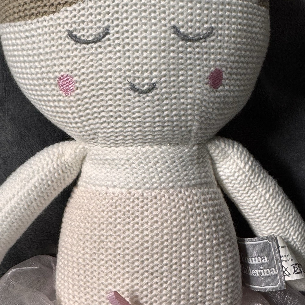Living Textiles Emma Ballerina Doll 17" Knitted‎ Plush w/ Rattle Cotton Tutu Bow - Picture 3 of 9